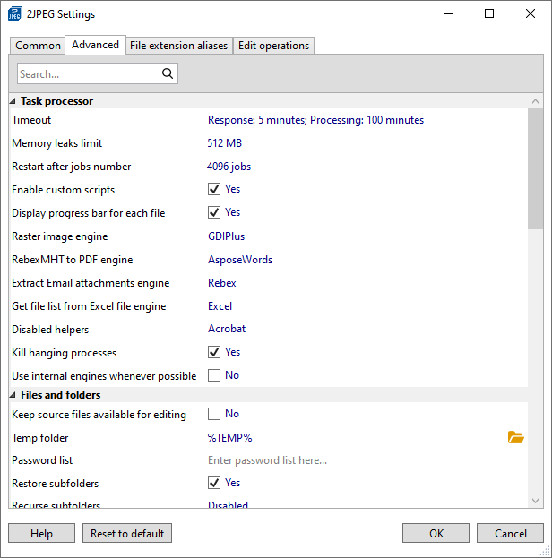 New 2JPEG Settings editor with GUI controls