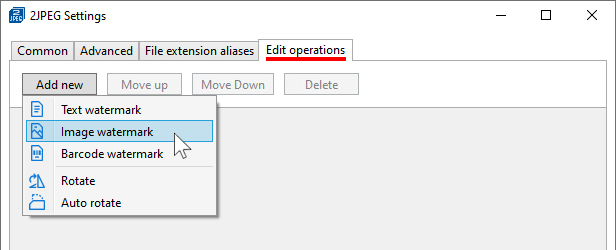 New Edit operations tab in 2JPEG Settings